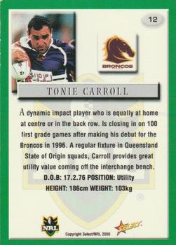 2000 Select #12 Tonie Carroll Back